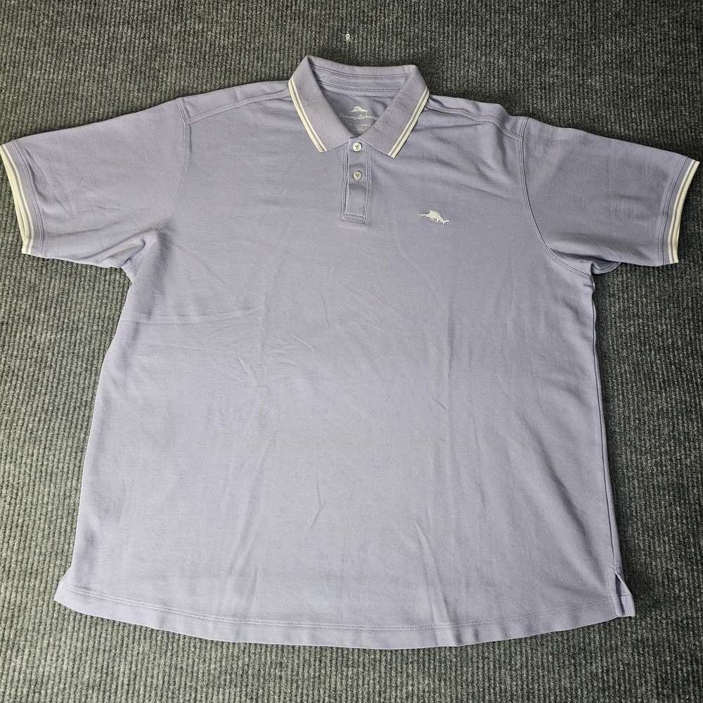 Tommy Bahama Polo Shirt Mens 2XL Purple Pique Marlin Logo Golf Short Sleeve
